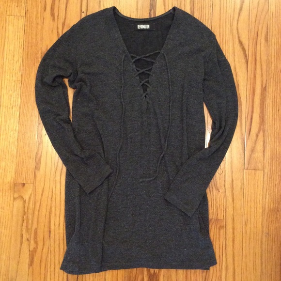 Reformation Simone Lace Up Charcoal Grey Dress S - Picture 4 of 8